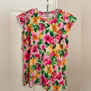 Vibrant Floral Women's Blouse - Pink, Green, Yellow